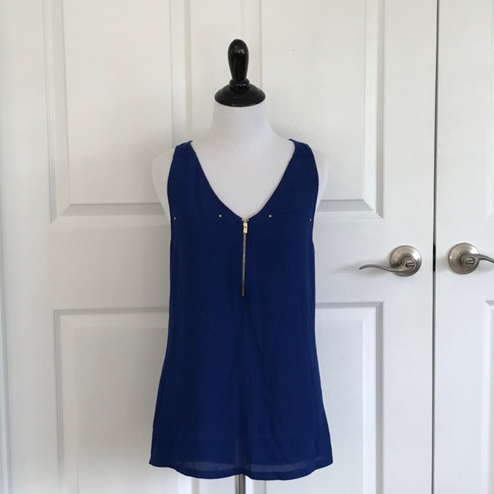 Navy Zipper Front Top